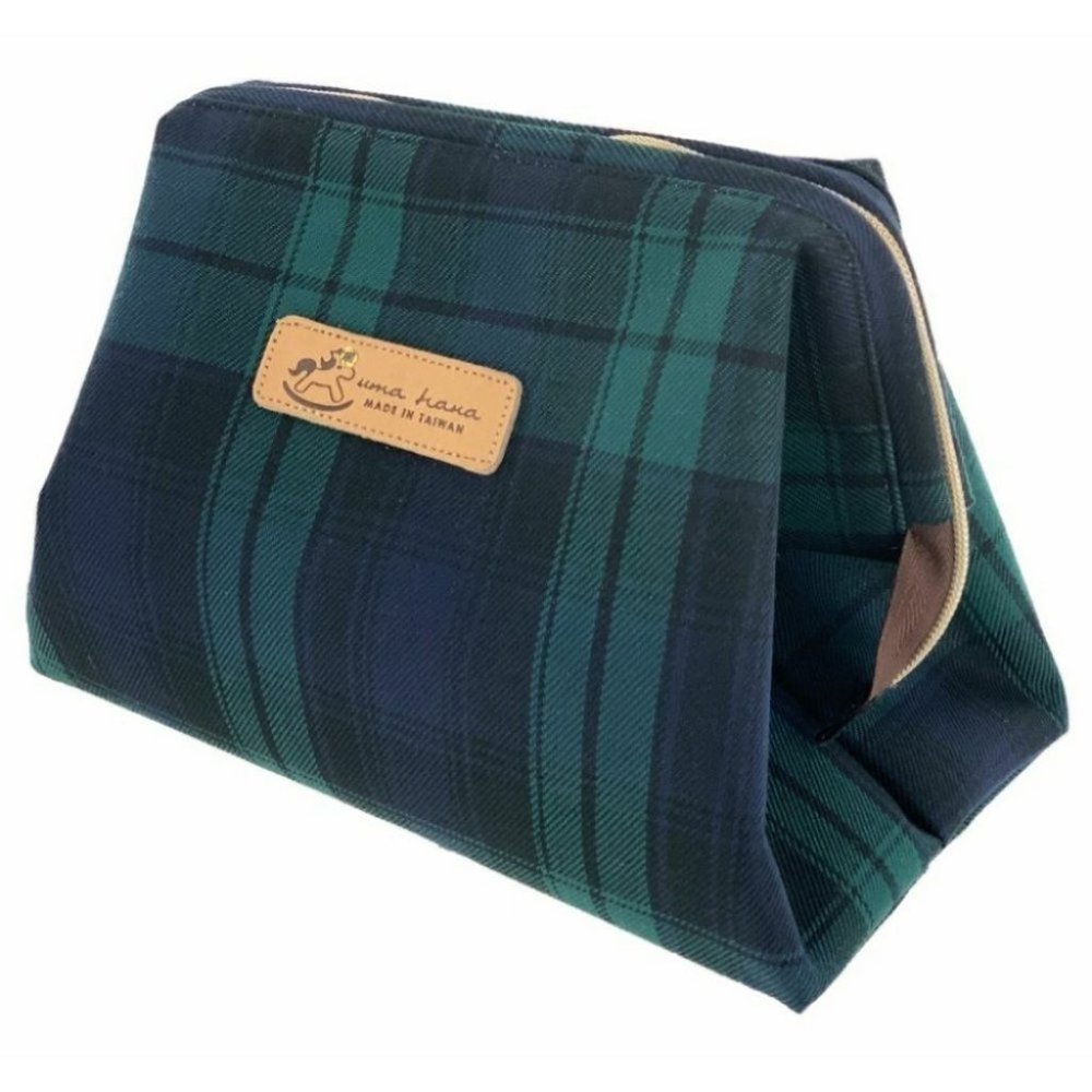 Waterproof Plaid Large Opening Makeup Cosmetic Bag